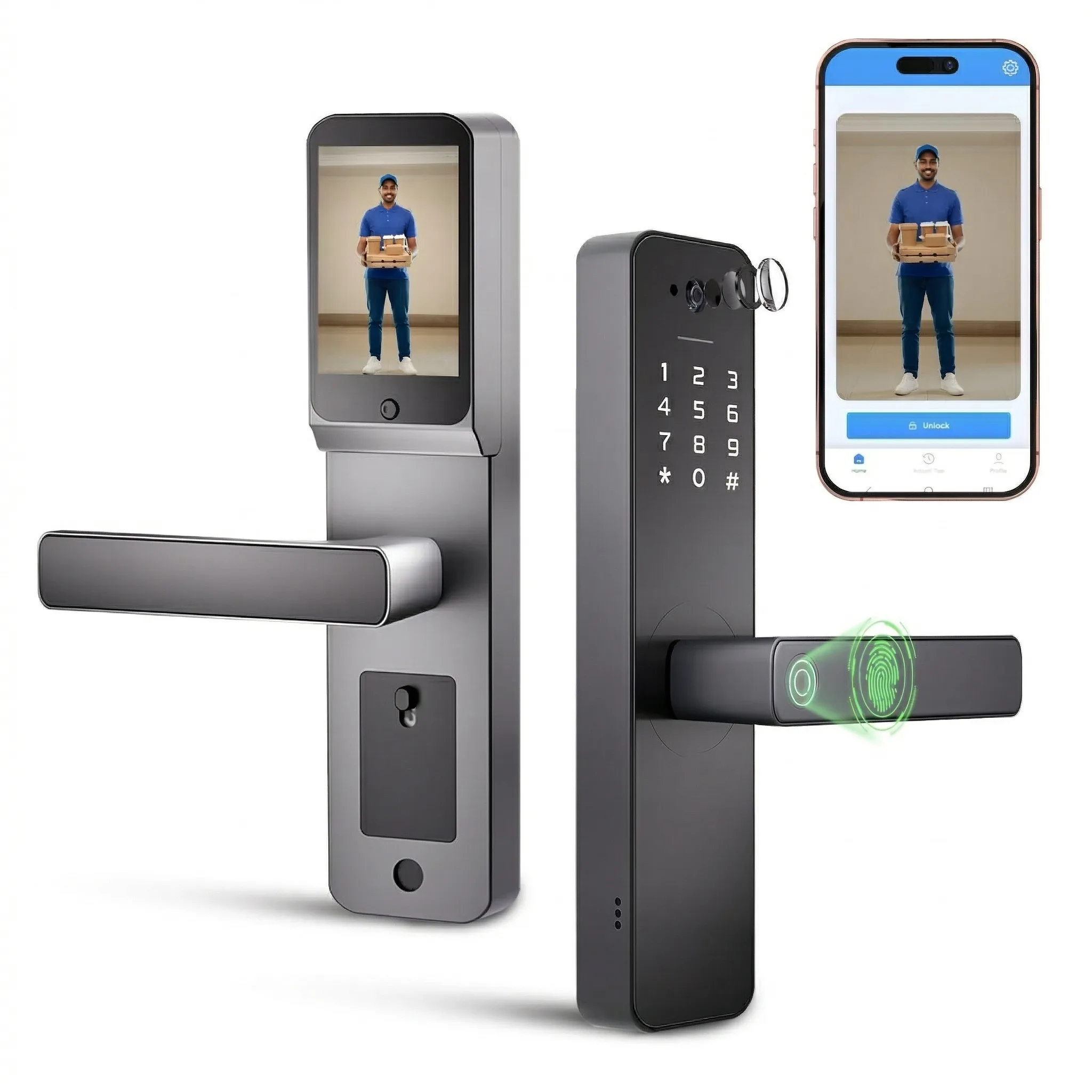 Smart Face Recognition Door Lock 3D AI Face Unlock Fingerprint PIN RFID App Control WiFi Camera Video Doorbell Auto Lock Anti Theft Security System Safe - Image 2