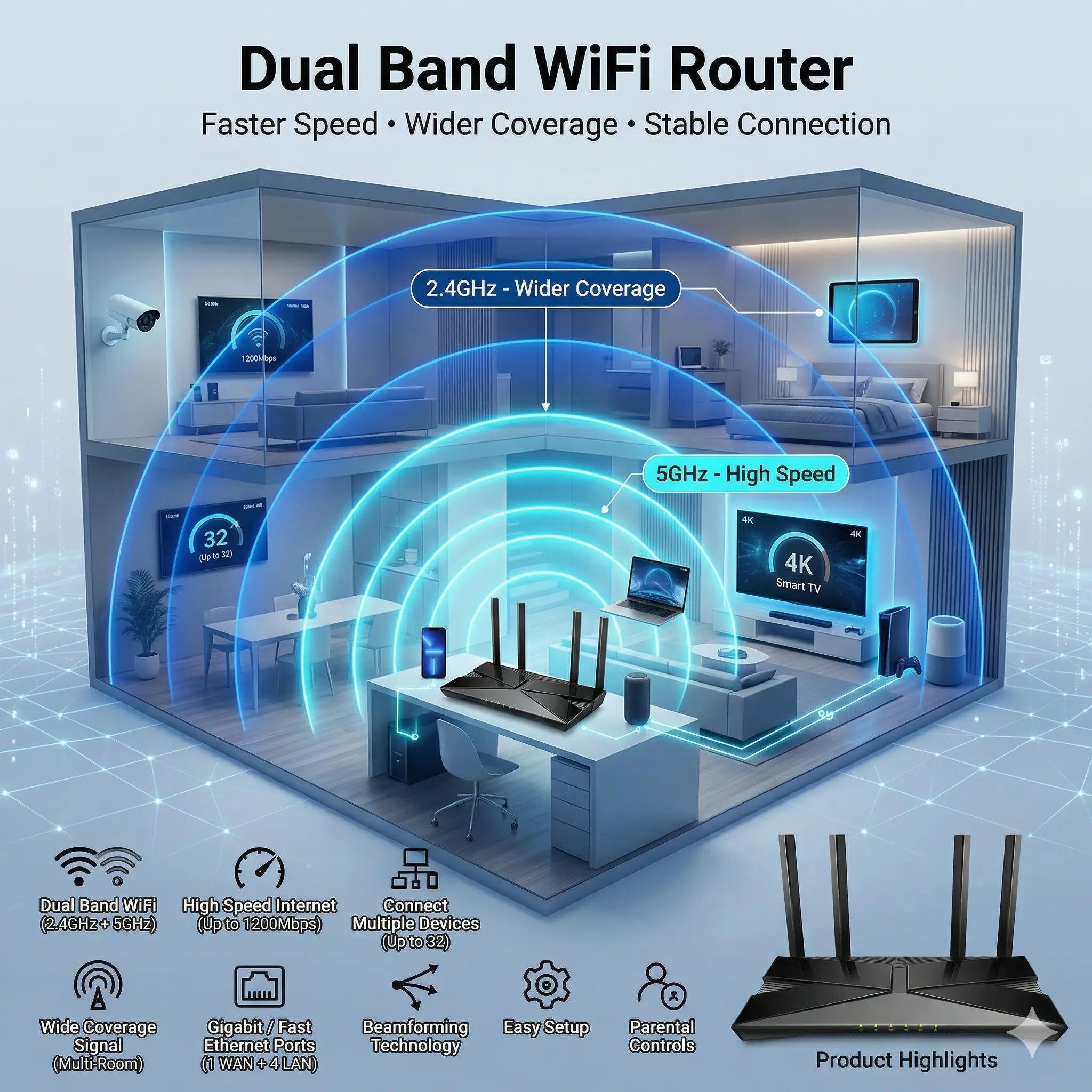 AX1500 WiFi 6 Dual Band Router | Up to 1.5Gbps High Speed Wireless Router with 4 Antennas | Gigabit Ports Broadband Router for Home & Office | MU-MIMO, OFDMA - Image 2