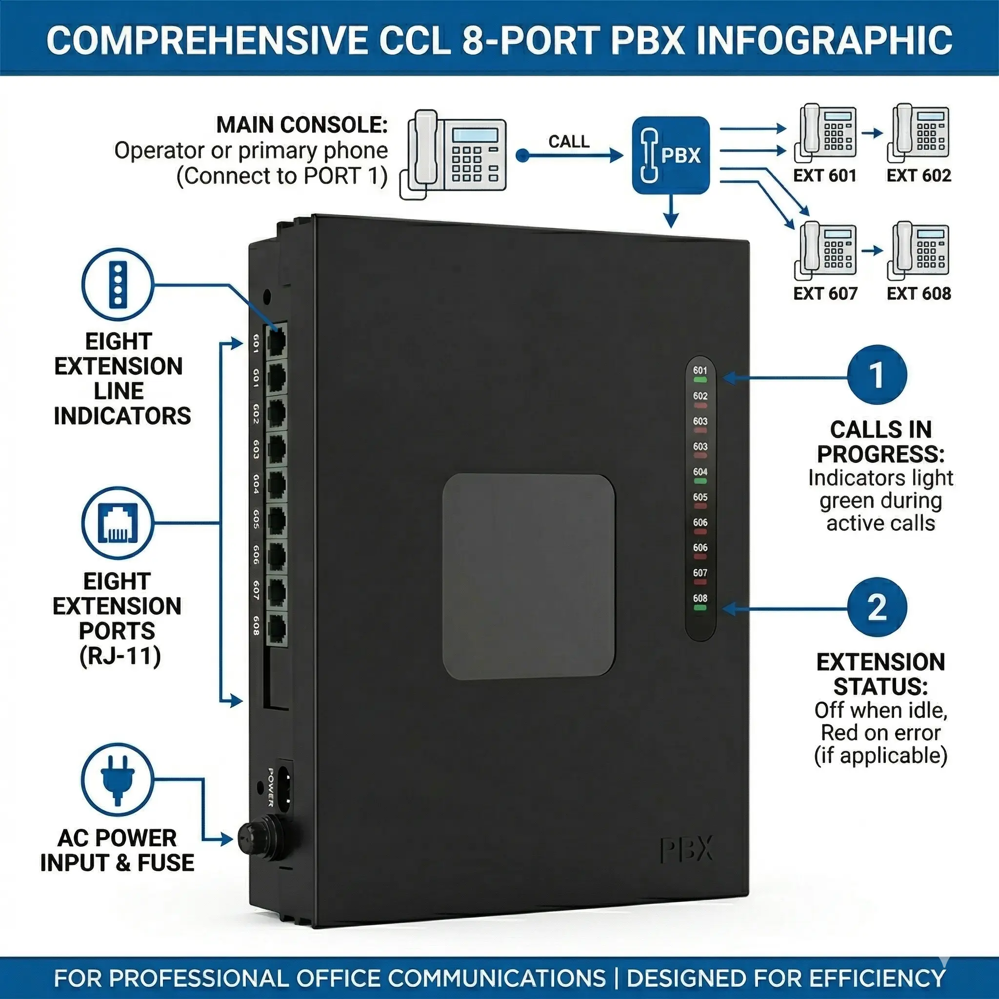 EPABX Intercom System | Multi-Line Telephone Exchange | 2 CO Line & 6/8/16 Extension Support | Call Transfer, Conference & Intercom Calling | Office Communication - Image 6